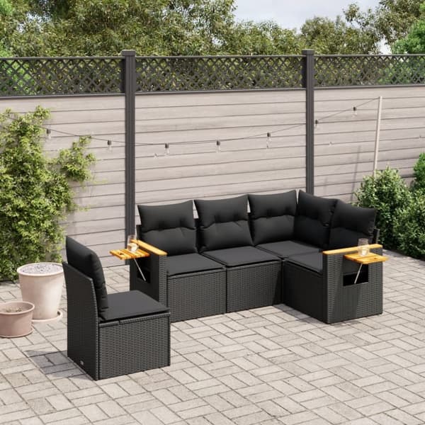 vidaXL sofasæt til haven 5 dele med hynder polyrattan sort