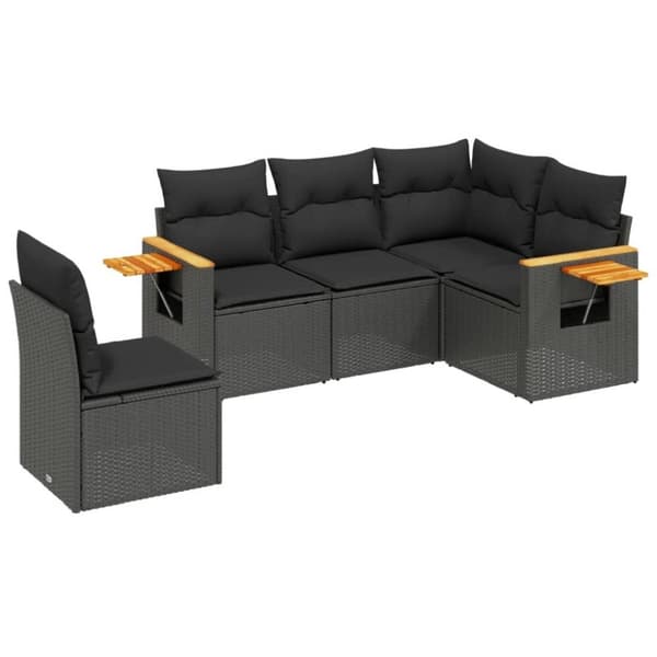 vidaXL sofasæt til haven 5 dele med hynder polyrattan sort