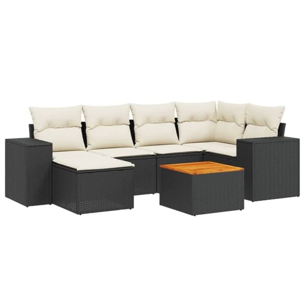vidaXL sofasæt til haven 7 dele med hynder polyrattan sort