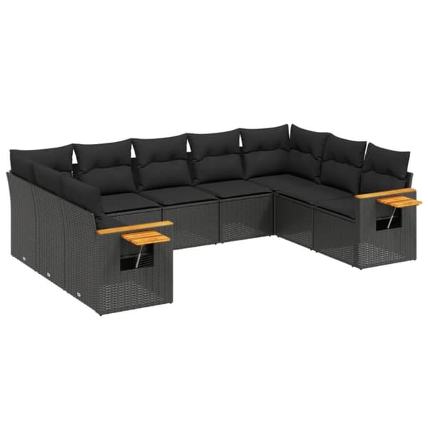 vidaXL sofasæt til haven 9 dele med hynder polyrattan sort