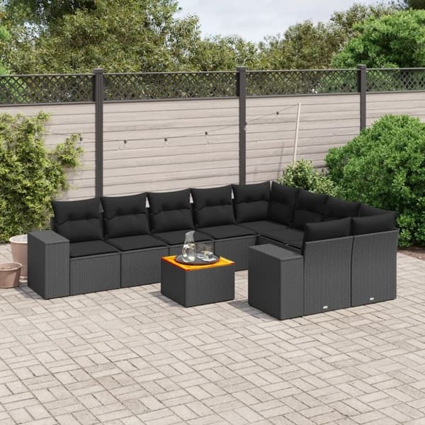 vidaXL sofasæt til haven 10 dele med hynder polyrattan sort