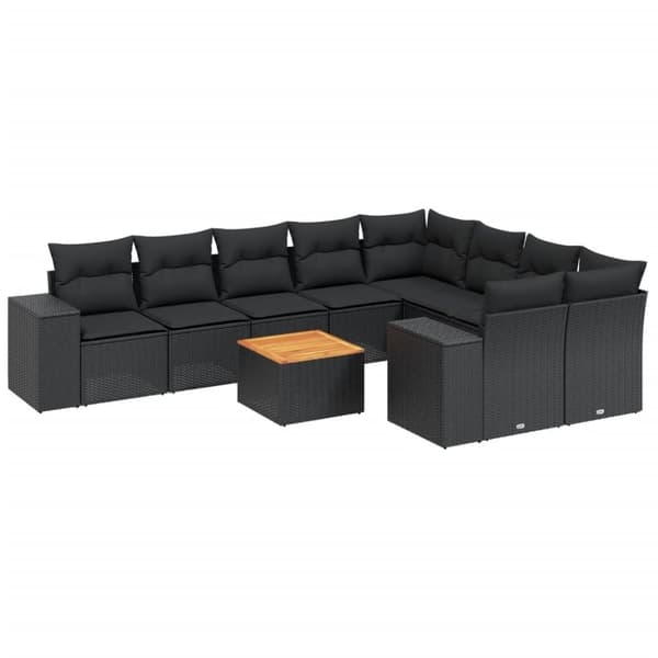 vidaXL sofasæt til haven 10 dele med hynder polyrattan sort