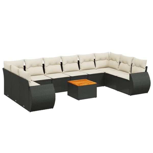 vidaXL sofasæt til haven 11 dele med hynder polyrattan sort