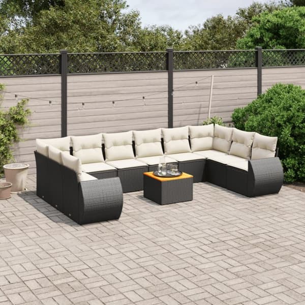vidaXL sofasæt til haven 11 dele med hynder polyrattan sort