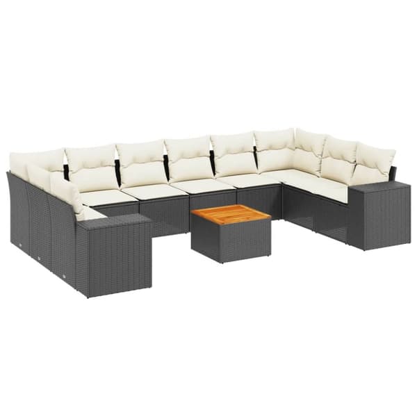 vidaXL sofasæt til haven 11 dele med hynder polyrattan sort