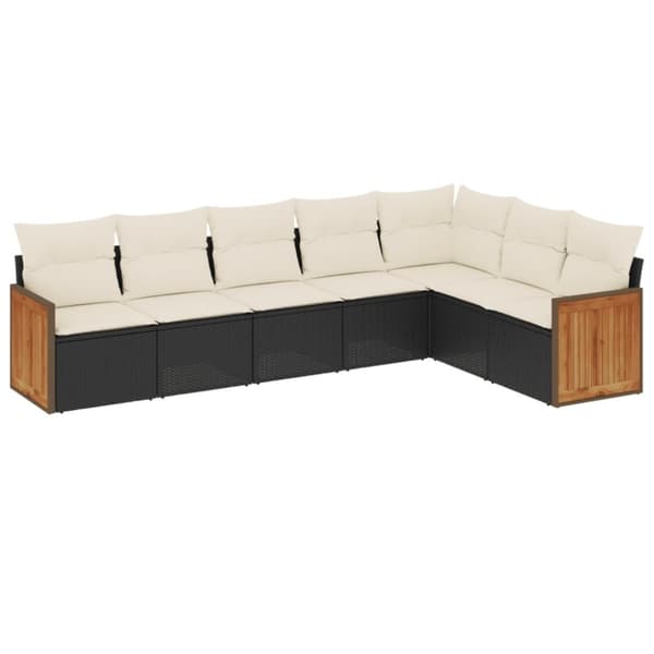 vidaXL sofasæt til haven 7 dele med hynder polyrattan sort