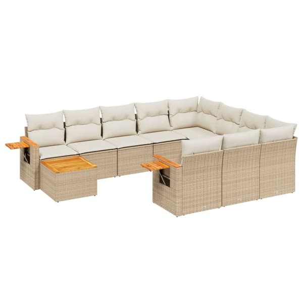 vidaXL sofasæt til haven 11 dele med hynder polyrattan beige