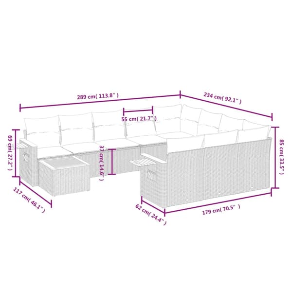vidaXL sofasæt til haven 11 dele med hynder polyrattan beige
