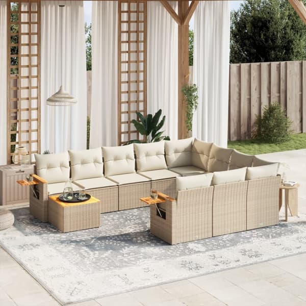 vidaXL sofasæt til haven 11 dele med hynder polyrattan beige