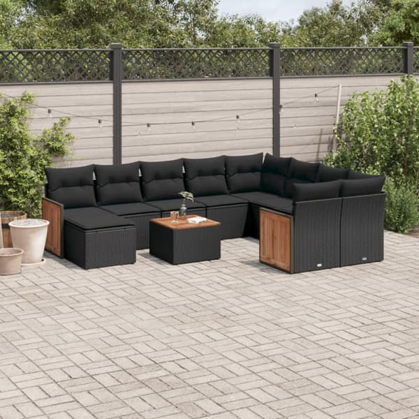 vidaXL sofasæt til haven 11 dele med hynder polyrattan sort