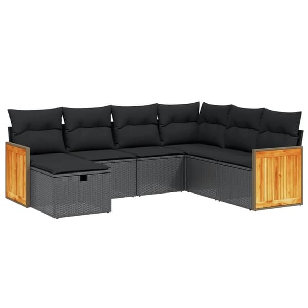 vidaXL sofasæt til haven 7 dele med hynder polyrattan sort