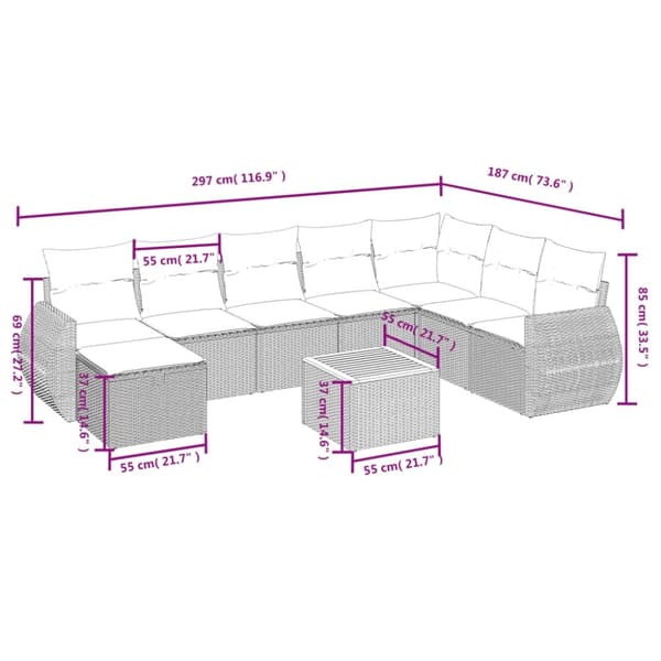 vidaXL sofasæt til haven 9 dele med hynder polyrattan sort