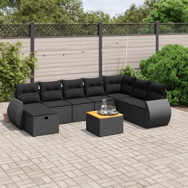 vidaXL sofasæt til haven 9 dele med hynder polyrattan sort