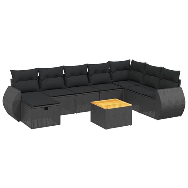 vidaXL sofasæt til haven 9 dele med hynder polyrattan sort