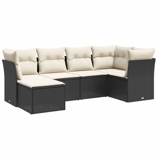 vidaXL sofasæt til haven 6 dele med hynder polyrattan sort