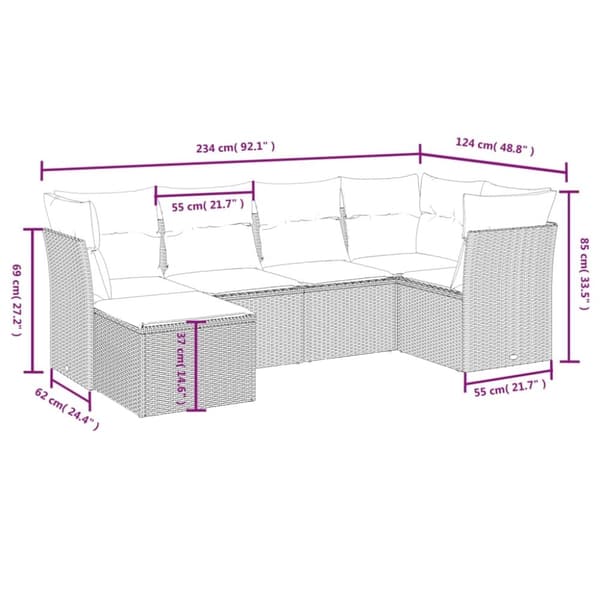 vidaXL sofasæt til haven 6 dele med hynder polyrattan sort