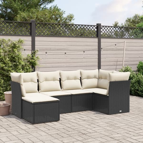 vidaXL sofasæt til haven 6 dele med hynder polyrattan sort