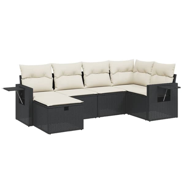 vidaXL sofasæt til haven 6 dele med hynder polyrattan sort