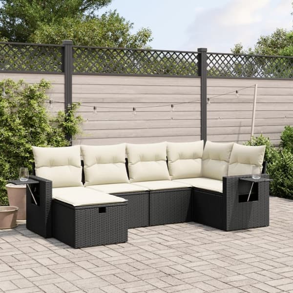vidaXL sofasæt til haven 6 dele med hynder polyrattan sort