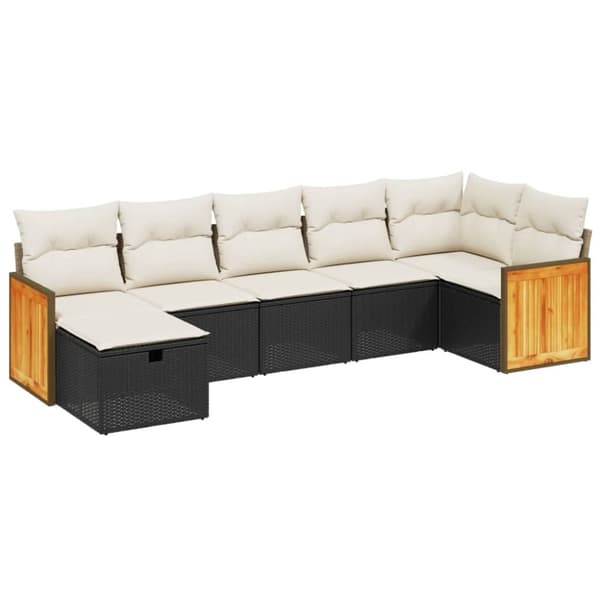 vidaXL sofasæt til haven 7 dele med hynder polyrattan sort