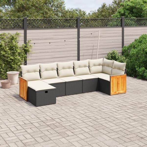 vidaXL sofasæt til haven 7 dele med hynder polyrattan sort