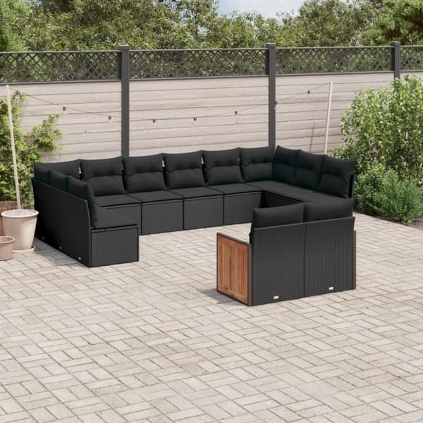vidaXL sofasæt til haven 12 dele med hynder polyrattan sort