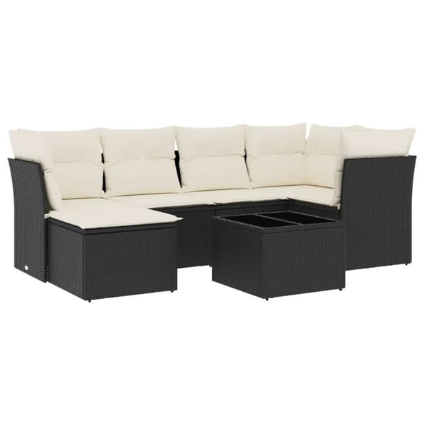 vidaXL sofasæt til haven 7 dele med hynder polyrattan sort