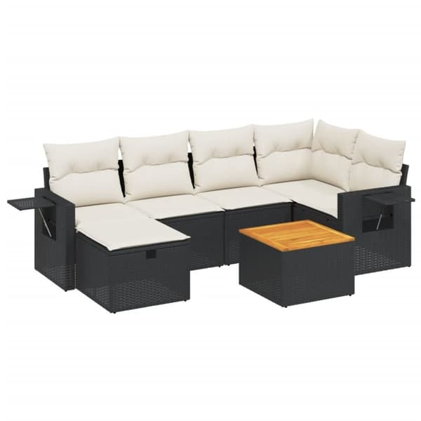 vidaXL sofasæt til haven 7 dele med hynder polyrattan sort
