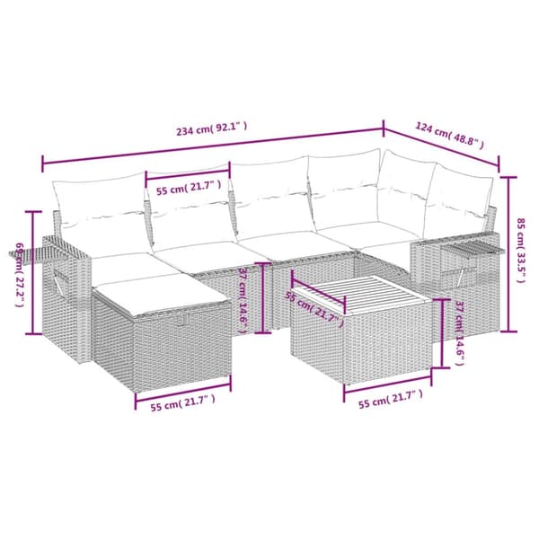 vidaXL sofasæt til haven 7 dele med hynder polyrattan sort