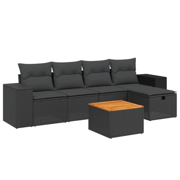vidaXL sofasæt til haven 6 dele med hynder polyrattan sort