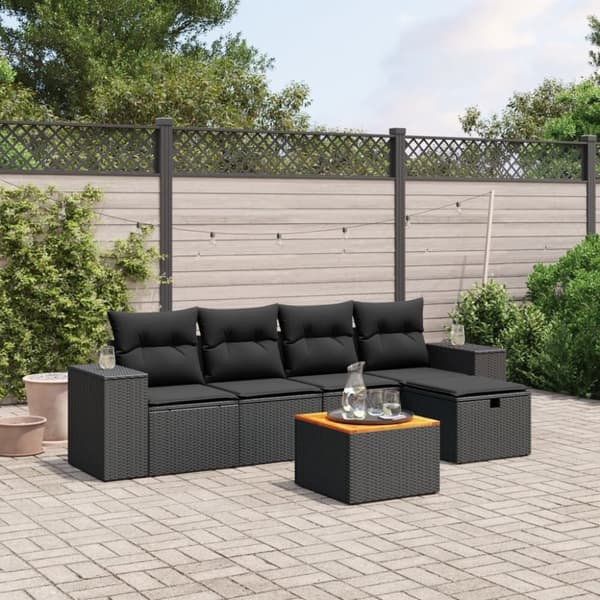 vidaXL sofasæt til haven 6 dele med hynder polyrattan sort