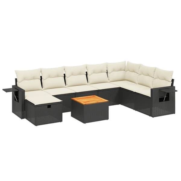 vidaXL sofasæt til haven 9 dele med hynder polyrattan sort