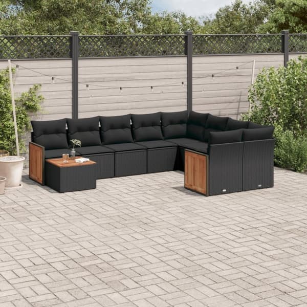 vidaXL sofasæt til haven 10 dele med hynder polyrattan sort