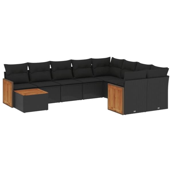 vidaXL sofasæt til haven 10 dele med hynder polyrattan sort