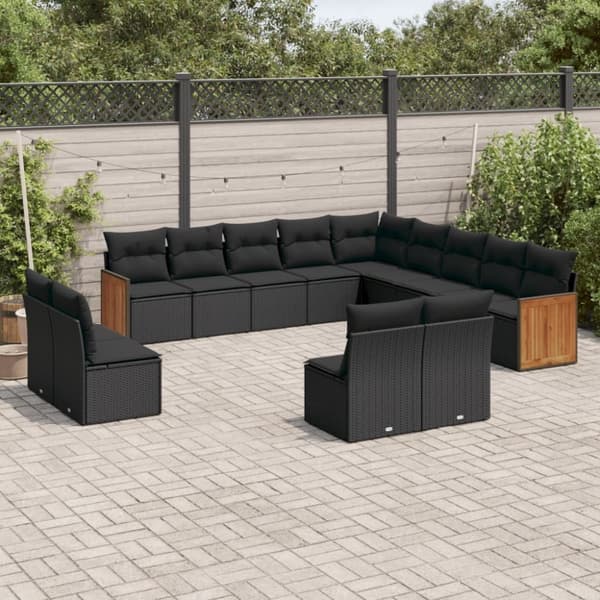 vidaXL sofasæt til haven 13 dele med hynder polyrattan sort