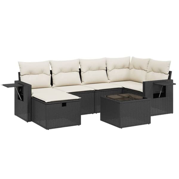 vidaXL sofasæt til haven 7 dele med hynder polyrattan sort