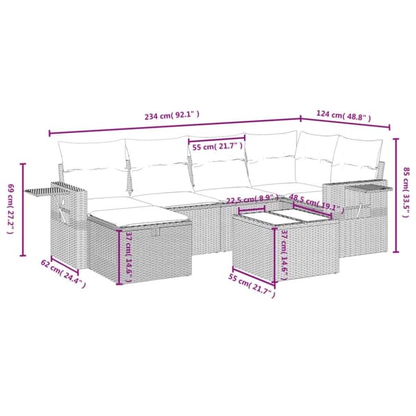 vidaXL sofasæt til haven 7 dele med hynder polyrattan sort
