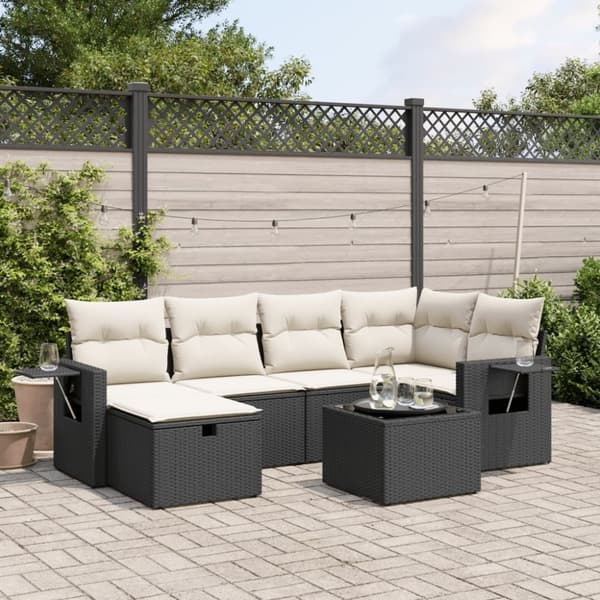 vidaXL sofasæt til haven 7 dele med hynder polyrattan sort