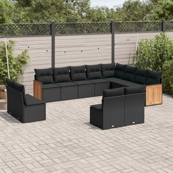 vidaXL sofasæt til haven 12 dele med hynder polyrattan sort