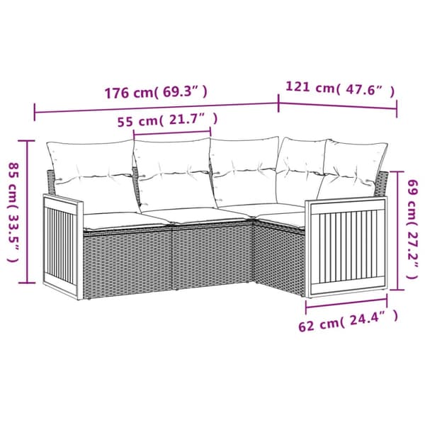 vidaXL sofasæt til haven 4 dele med hynder polyrattan sort