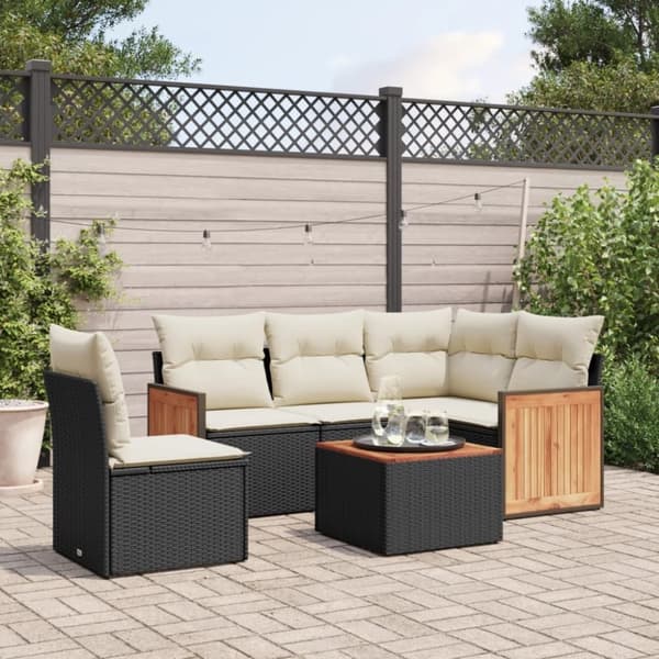 vidaXL sofasæt til haven 6 dele med hynder polyrattan sort