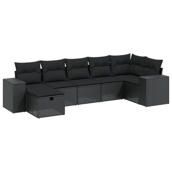vidaXL sofasæt til haven 7 dele med hynder polyrattan sort
