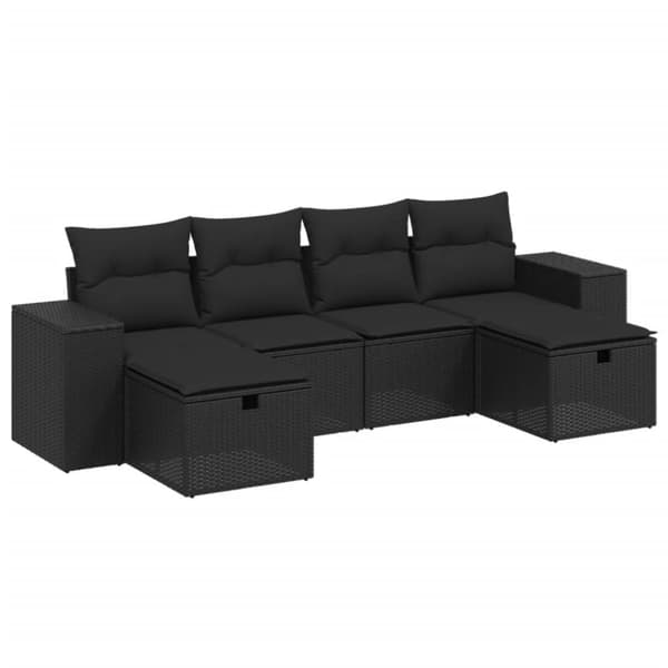 vidaXL sofasæt til haven 6 dele med hynder polyrattan sort