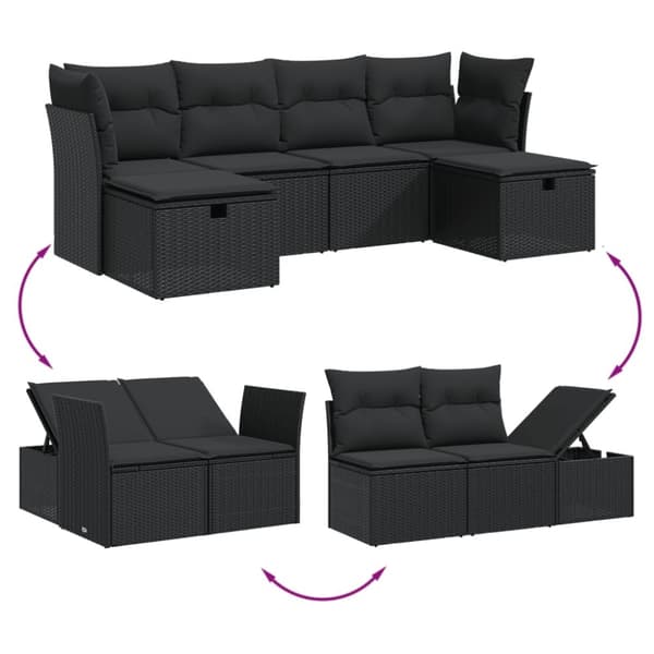 vidaXL sofasæt til haven 6 dele med hynder polyrattan sort