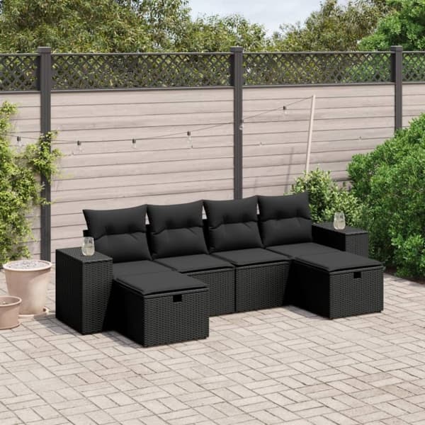 vidaXL sofasæt til haven 6 dele med hynder polyrattan sort