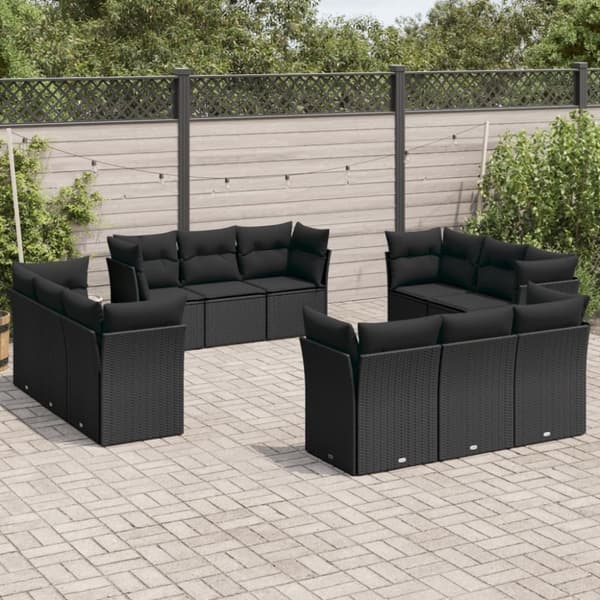 vidaXL sofasæt til haven 12 dele med hynder polyrattan sort
