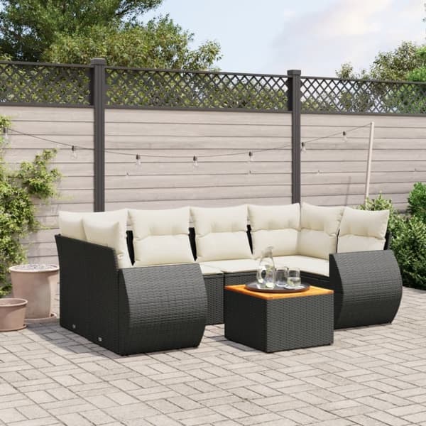 vidaXL sofasæt til haven 7 dele med hynder polyrattan sort