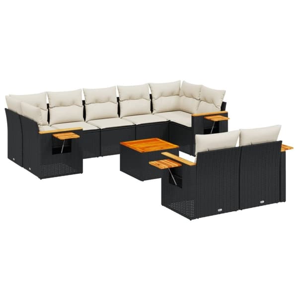 vidaXL sofasæt til haven 10 dele med hynder polyrattan sort