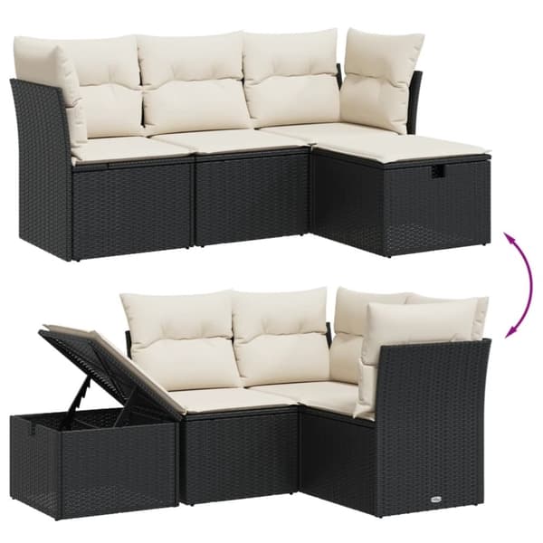 vidaXL sofasæt til haven 4 dele med hynder polyrattan sort