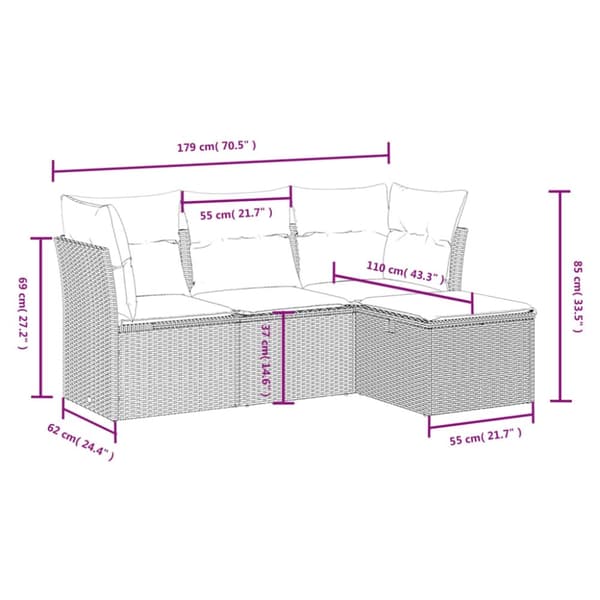 vidaXL sofasæt til haven 4 dele med hynder polyrattan sort